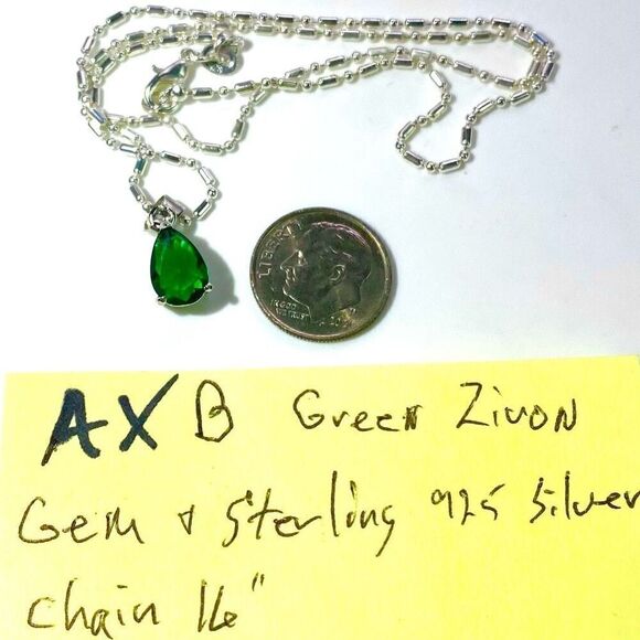 AXB Stunning Green Zircon Teardrop Gem & Sterling 925 Silver Chain - Picture 10 of 11